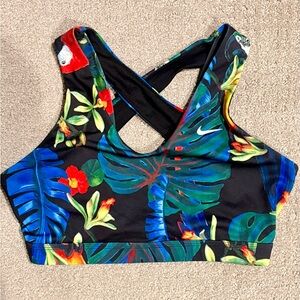 Nike Black Tropical Floral Sports Bra with Blue & Green Leaves